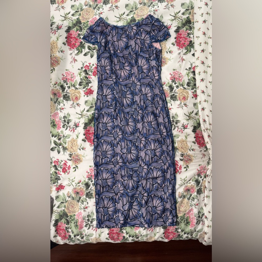 JS Collections Floral Lace and Sequins Blue Dress